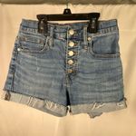 Madewell  High Rise Denim Shorts Button Fly Raw Hem‎ Blue Jean Sz 24 Distressed Photo 15
