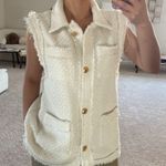 ZARA  TEXTURED WEAVE TWEED WAISTCOAT VEST GOLD BUTTONS ECRU WHITE SIZE S NEW Photo 1