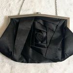Kate Landry  Black Satin Rosette Evening Bag Clutch with Chain Strap & Rhinestone Photo 0