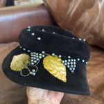 None Vintage Elegant Black Velvet Hat with Beaded Details leaves wool Photo 6