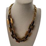 Ann Taylor Vintage Matte Gold and Black Leather Link Chain Necklace Quality 19” Photo 2