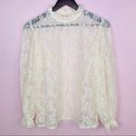 SheIn Coquette Sheer Lace Ruffle Mock Neck Long Sleeve Blouse Cream Small Photo 9