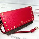 Michael Kors Crimson Jet Set Small Studded Leather Crossbody Clutch Photo 5