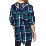 Sanctuary Shirt XS Navy Green Plaid Tie Front Button Down Casual Photo 1