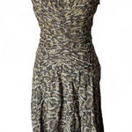 Maggy London Maggie London size 4 Midi Python A-Line Silk Dress Animal Print Olive Green Photo 0