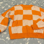 Orange and White Checker Sweater Size M Photo 0
