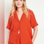 Old Navy Orange Crinkle Gauze Button-Down Short Sleeve Shirt, Small Photo 0