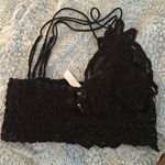 Free People Smocked Adella Lace Racerback Boho Bralette Black XS Bra Photo 3