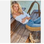 Venus NEW Medium Wash Stretch Faded Denim Cropped Jeans w/Gold Fringe Trim, 2R Photo 3