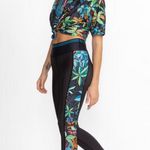 Johnny Was Bee Active High Waist Leggings Pockets Black Tropical Womens Size XS Photo 0