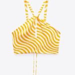 ZARA Halter Neck Satin Effect Print Crop Top White Orange Size XS New With Tags Photo 7