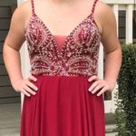 Jovani Red Beaded Flowy Prom Dress Formal Gown Photo 1