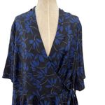11 Honoré 11 Honore Essie Wrap Blouse Top Satin Floral Print Black Blue Size US 18 Photo 2