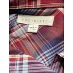 Socialite Western Plaid Button Up Top Womens Sz L Tie Hem Long Sleeve Rodeo Festival Boho Photo 2