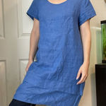 Flax  Linen Tshirt Shift Midi Dress Sz Small Blue‎ Photo 0