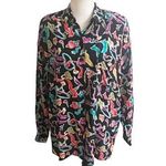 Diane Von Furstenburg Vintage Novelty Hats Feather Button Down Shirt XL Artsy Black Photo 0