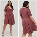 Torrid Women's Mini Studio Knit Cinch Front Skater Vneck Dress in Purple Size 4 Photo 1