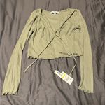 Wallflower Green Ribbed Tie Front Crop Blouse Size M Photo 0