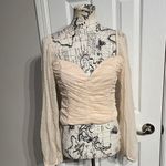 Socialite NWOT Polka Dot Ruched Long Sleeve sheer Coquette Coastal Pastel Cottage Crop Top Blouse heart neck Photo 0