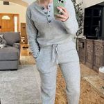 Stars Above  Waffle Knit Sweater Soft & Cozy Gray Pajama Set Photo 2