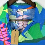 Christian Siriano Linen Blend Top Womens Medium Blue Resort Vacation Tropical Photo 2