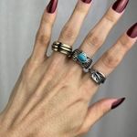 Source Unknown 3 Boho Rings Set Silver Leaves Gold Black Stripes Turquoise Howlite 5.5, 6, 6.5 Photo 0