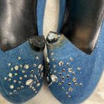 Stuart Weitzman  Blue Denim Heels with Silver Rhinestone Accents Photo 12