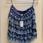 Anthropologie Blue Floral Embroidered Mini Skirt Size L Photo 2