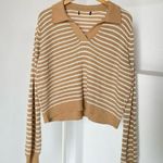 Princess Polly Striped tan white collared sweater Photo 0