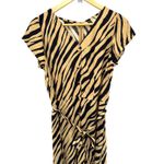 Talbots NWT  Women's Size 4 Tan Black Zebra Print V-Neck Midi Shirt‎ Dress Belted Photo 1