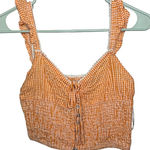 Sim & S Orange Gingham Crop Top Ruffle Strap Button Front Cottagecore Summer Photo 0