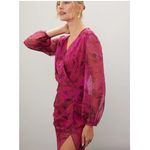 Amanda Uprichard  Dress Womens Large Pink Floral Roma Gown Ruched‎ Slit Side Photo 2
