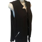 Chico's Chico’s Long Textured Black Vest Sz. 1/M Zipper Pockets Career Business Office Photo 3