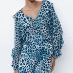 ZARA  Ruffled Animal Print Long Sleeve Blouse Top in Blue / Black Photo 0