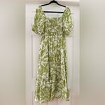 By The River IN THE RIGHT PLACES CHARTREUSE GREEN FLORAL MIDI DRESS sz Large Photo 7