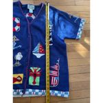Quacker Factory Vintage women's coastal gram nautical knit cardigan sweater size large navy blue Photo 3