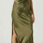 ASTR the Label Valinda Olive Green V Neck Ruched Slip Dress Medium Photo 0
