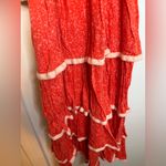 Pitusa Red Burnout Off Shoulder Embroidered Tiered Midi Dress Size XS Photo 5