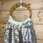 Handmade Crochet Knitting Circle Wooden Handle Purse Tote Brown Photo 1