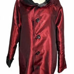Ubu Reversible Parisian Opera Raincoat Small Black Red iridescent Pleated Hooded Photo 0