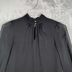 White House | Black Market Blouse Sheer Long Sleeve Ruffle Neck Neutral Black 4 Photo 3