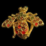 Joan Rivers  Vintage Gold Tone and Red Crystal Insect Brooch Pin Photo 0