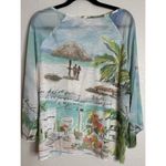 Chico's  3 US Size XL Blouse Tunic Top Beach Scene Resort Tropical‎ Cruise Travel Photo 1