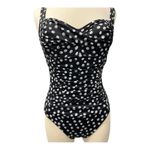 Swim Solutions One Piece‎ Swimsuit Women’s Size 8 Lace Up Black White Dots NWT Photo 1