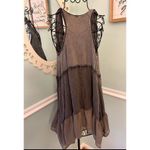 Free People Small tank dress beading Flowy Gray Fairy Grunge Festival Photo 3