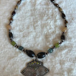 Boho Artisan Beaded Necklace Tribal Filigree Pendant Statement Earthy Y2K Witchy Photo 0