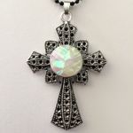 Cross Chunk Button Tibetan silver Pendant Necklace - White Photo 2