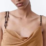 ZARA Wrap Asymmetrical Beaded Top Side Tie Brown Black Size Medium Photo 5