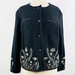 Icelandic 100% wool beautiful cardigan sweater with embroidery designs Black Size L Photo 2
