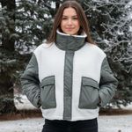 Athleta Hybrid Sherpa Fleece Quilted Lined Cropped Cargo Zip Jacket Womens Large Photo 0